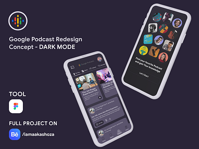 Google Podcast Redesign Concept - Dark Mode app design dark mode ui google podcast redesign google podcast redesign concept mobile ui design podcast app podcasts product design concept ui