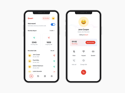 Quari Call Recording ai app app design application call record call recording app clean design interface keypad minimal mobile mobile app mobile app design mobile design mobile ui recording app ui ui design ux