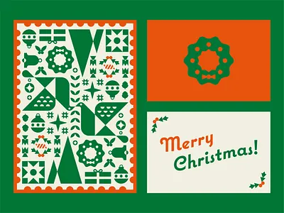 Christmas Card bird branding card christmas cracker dove festive geometric gift card green holidays holly icon illustration logo mark negative space red stamp vector