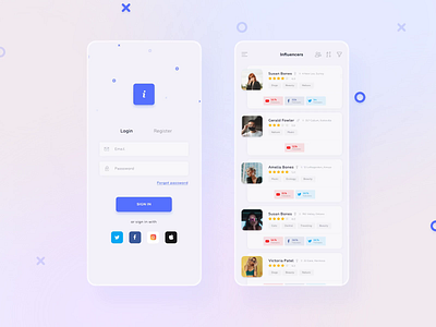 Influencer – Android & iOS App animation app blue design gradient ios social ui uiux ux