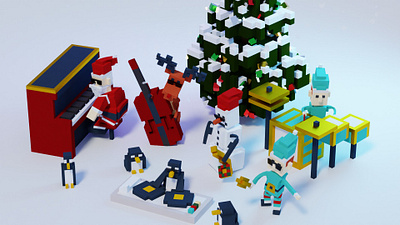 Santa's Christmas Lo-Fi Hip Hop Band 3d animation bells christmas drums elf elves penguins piano santa saxophone snowman turntable voxel