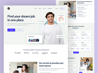 Job Finder Landing Page design employer find job find work hiring home page job job application job finder job landing page job listing job platfrom job portal job search platfrom job website platfrom recruitment ui design web wen design