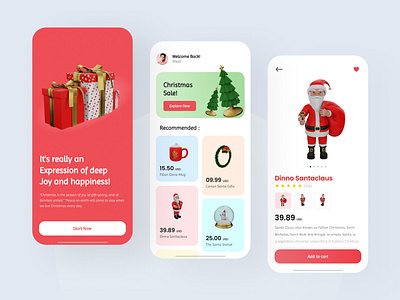 Merry Christmas App 3d 3d app app app design app ui e commerce gift gifts illustration merry christmas minimal app mobile new year santa santa cluse santa design santa gift ui ui design ux