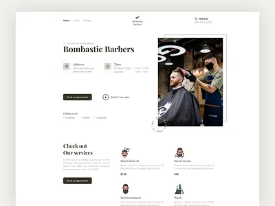 Barber shop/Beauty salon web landing page ui design 2022 barber shop beauty salon branding clean figma hair style landing page minimal online shop product design responsive design salon shop template trendy design ui ui ux web design website