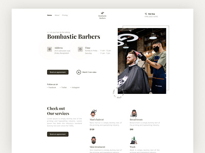 Barber shop/Beauty salon web landing page ui design 2022 barber shop beauty salon branding clean figma hair style landing page minimal online shop product design responsive design salon shop template trendy design ui ui ux web design website