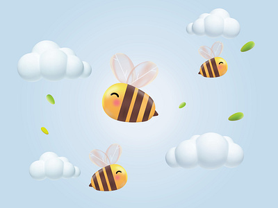 Happy bees 3d bee design dribbble illustraion shadow summer sweety vector