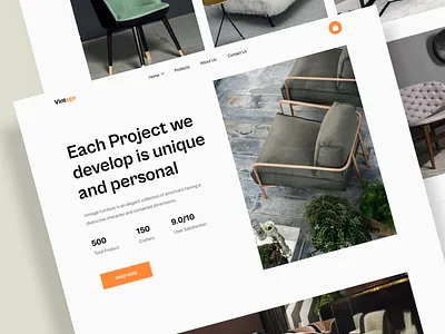 Vintage Furniture Landing UI chair clean creative furniture interior landingpage minimal product design property shop shopify sofa store typography ui uidesign ux web