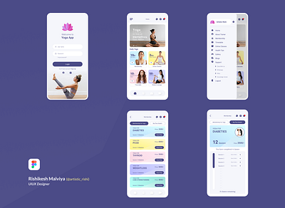 Yoga app screens animation class app creative app graphic design ui ux vector yoga app