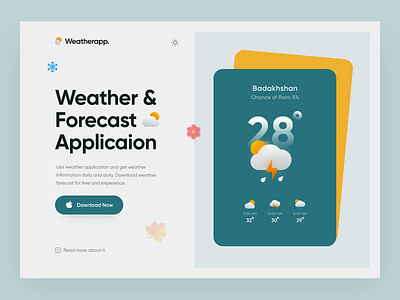 Weather & Forecast Landing - Web Design afghansitan app design forecast illustration landing landing page minimal mobile app ui ux weather weather and forecast weather app weather landing yasir ahmad noori