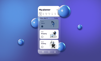 Planner App Design 3d app app design concept design glassmorphism graphic design illustration mobile app ui