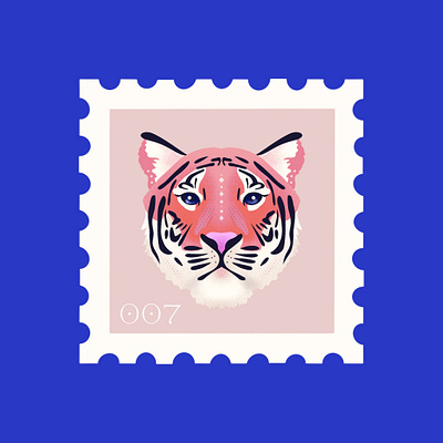 Pink Tiger animal design flatillustration icon illustration procreate stamp tiger vector