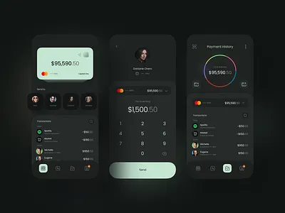 Banking App Dark Theme Edition app banking card chart concept credit creditcard currency dark finance fintech interface money transaction ui ux wallet
