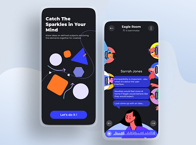 Sparkles Ideation Room App app chat chat room creative design discuss figma idea ideas ideation illustration product rooms sparkles ui ux vector