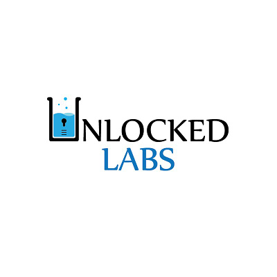 Logo Unlocked Labs blue branding chemikal glass graphic design labs logo logos medic pirex unlocked white