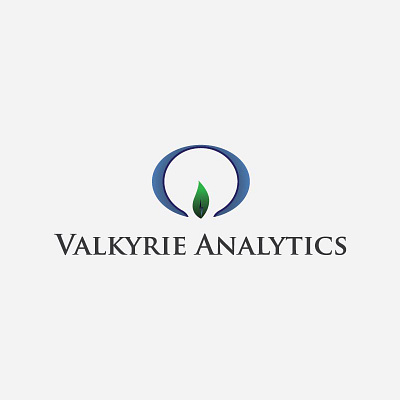 Logo Valkyrie Analytics analytics blue branding design energi graphic design green leaf logo ohm simpel valkyrie white