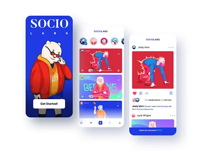 Sociolabs Ui mobile design V.2 bear branding character concept design graphic design illustration logo ui