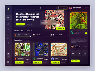 Abstractz - NFT Marketplace Dashboard app branding card clean contact crypto dark dashboard design digital art figma market marketplace nfts product profile team tools ui ux