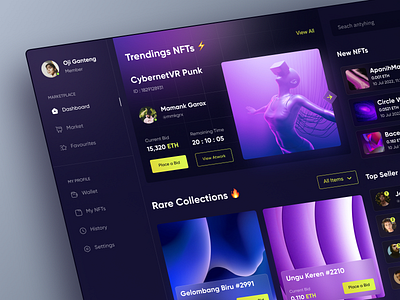 AnjayCLub - NFTs Dashboard⚡ blockchain cryptoart cryptocurrency darkmode dashboards design ethreum exchange futuristic market minimal nft nft product nfts token trade trading ui ui design wallet