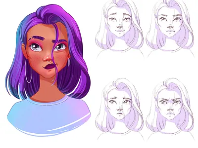 Girl emotions character character development graphic design illustration photoshop procreate