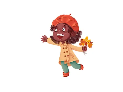 Chasing a leaf africa african american autumn character design children girl happy kids play