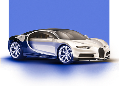 Project BUGATTI NFT blue bugatti cars chiron glass gloss grain illustration illustration art monochromatic nft project reflections side top topview view wheels