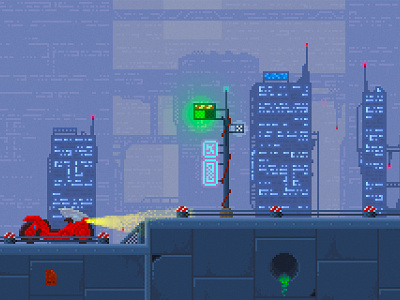 Pixel Art - Cyberpunk Cityscape 2d cityscape cyberpunk design gamedesign pixel pixelart platformer