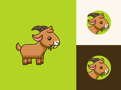 Goat Eating Grass adorable animal avatar billy cartoon character chibi circular cute eating fun game goat grass illustrative logo mascot playful ranch simple