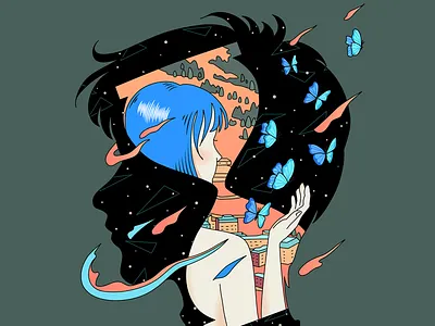 In My Head girl hourglass illustration memory time vector