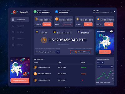 SpaceOS - Cryptocurrency Miner Platfrom crypto currency dashboard platform uidesign ux