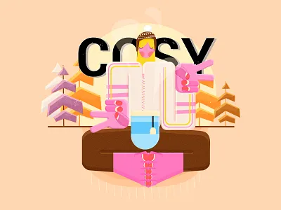 Cosy artwork calm character coffee cosy fingers flat girl illustration meditation nature outdoors peace relax tea texture trees typography vector woman