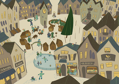 Can you find all 7 dwarfs hiding around this Christmas market? board book book illustration childrens book christmas dwarf fairytale illustrated book illustration picture book procreate wimmelbuch