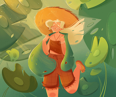 Sunny girl girl plants procreate rainforest sun yellow