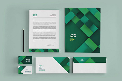 Professional Green Business Stationery brand stationery branding business clean cool creative green indesign letterhead minimal mockup modern pattern presentation print print template printing professional simple stationery