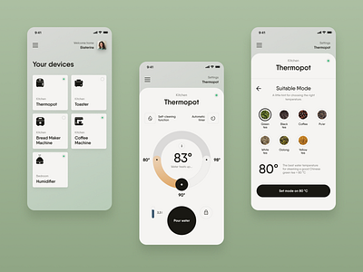 Smart Home App - Thermopot app calm green home hygge mobile scandinavian smart smart home tea ui ux