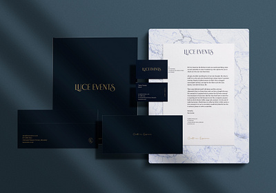 Luce Events | Stationery design brand collateral brand identity branding elegant luxurious modern premium print design stationery design typography