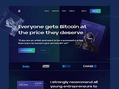 NFT Marketplace - Landing Page Design art bitcoin coin crypto cryptocurrency dark mode exploration landing page landingpage metaverse nft nft games tokens ui design uidesign uiux uxdesign web design website website design