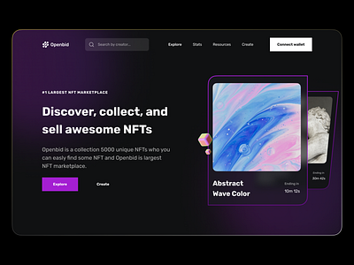 Openbid - NFT Hero Section app clean design graphic design minimalist nft nft marketplace nft website ui web