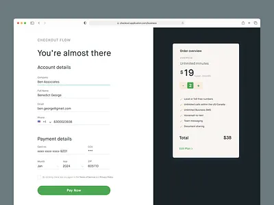 Checkout flow business checkout pricing ui website