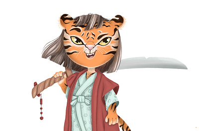 Tiger the samurai art cartoon character design children illustration design illustration kids illustration raster tiger