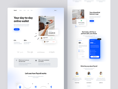 Payroll · E-Wallet App Website clean design e wallet finance landing page minimal minimalist modern money money app online wallet payment ui ui design ux wallet wallet app web design website website design