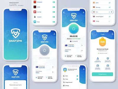 Snap VPN dashboard interface ios app mobile app mobile design payment proxy security server snap vpn statistics traffic ui design upload ux design vpn vpn app vpn mobile vpn proxy widgets