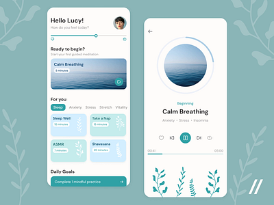 Mindfulness App animation app color design diet graphic design healthy lifestyle illustration lifestyle meditation mindfulness motion graphics online purrweb startup ui ux yoga