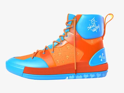Skull Valley 3d 3d art adobe art blue bone clean concept design graphic design minimal orange product render shoe skull sneaker substance thegreatshoecase visualization