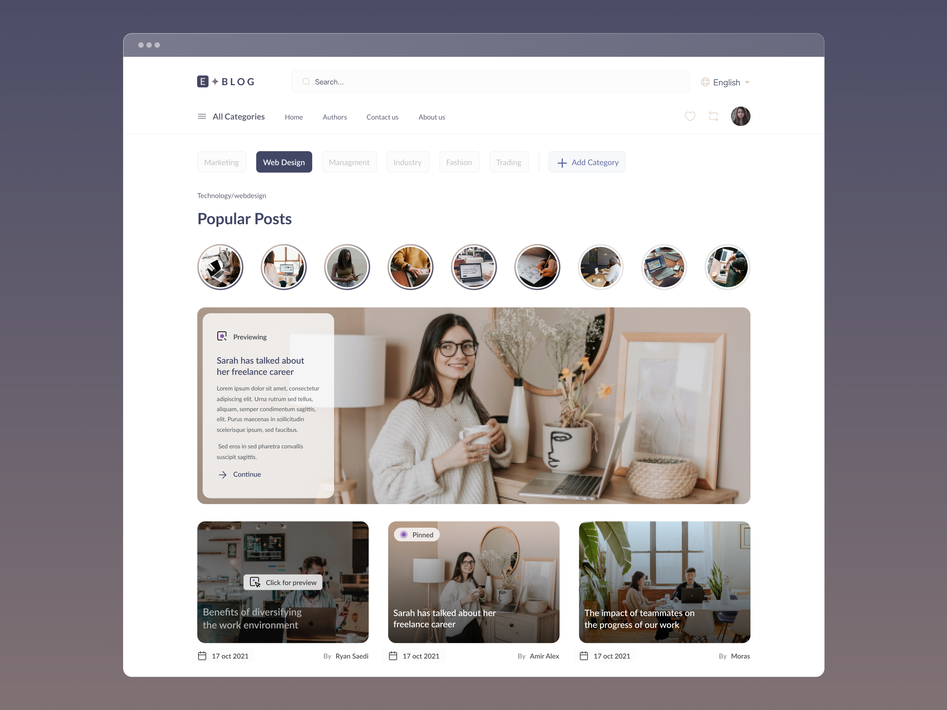 Example of EBLOG Landing Page