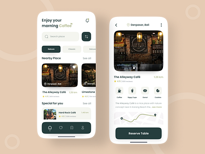 Nearby Coffee Shop App app app design application cafe cappuccino clean coffee coffee app coffee bean coffee shop coffeeshop design drink espresso minimalist mobile starbucks ui ui ux ux