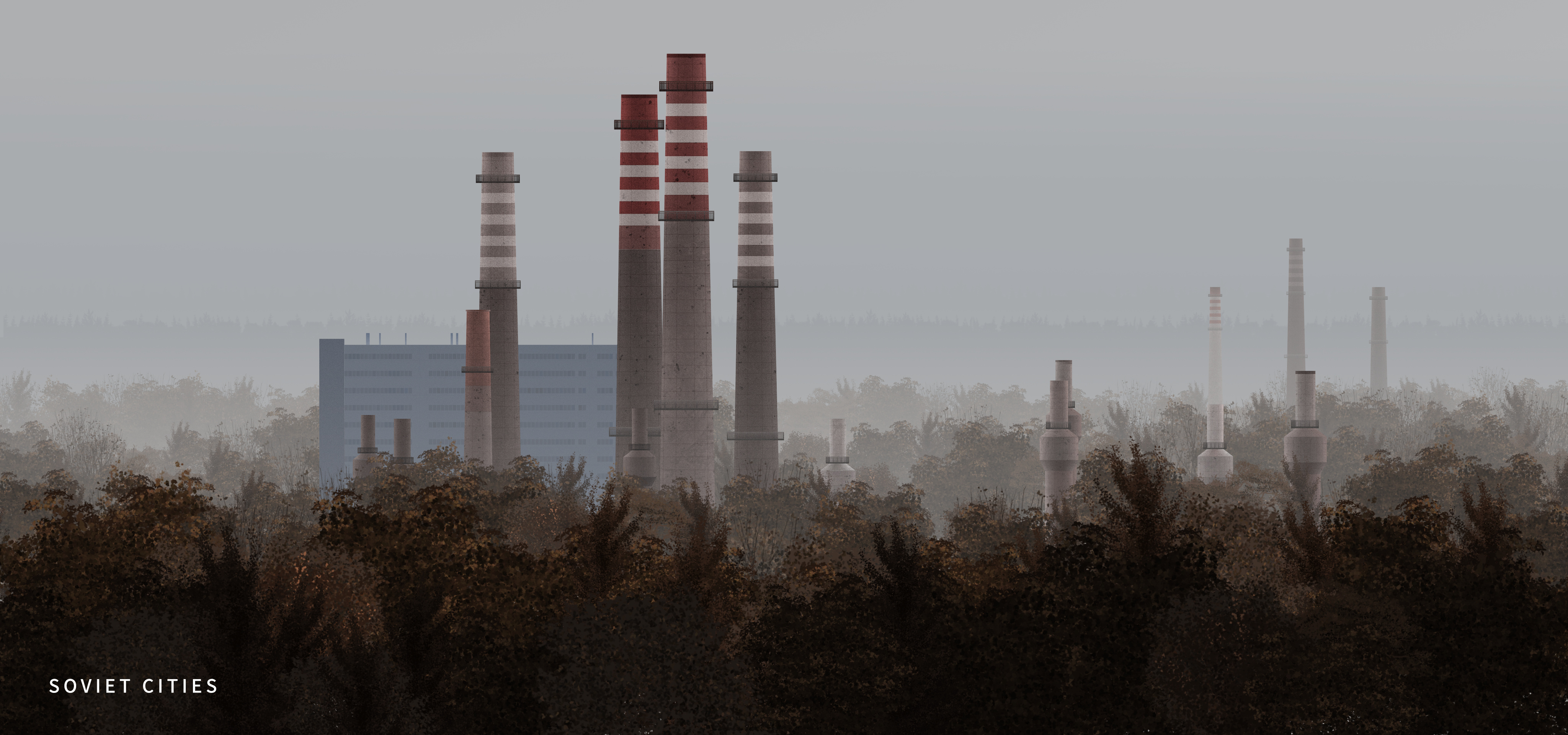 Example of Soviet Cities 11 Dnieper Aluminium Smelter Chimneys