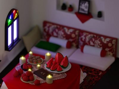 Detail of Yalda Project 3d 3dart 3dblender art blender design fruit furniture home illustration persian persianhouse rug yalda yaldanight