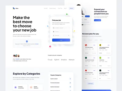 Jobsa - Jobseeker Landing Page card clean design find hiring interaction job jobseeker landing page minimal recruiter ui web web design website