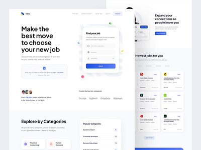 Jobsa - Jobseeker Landing Page card clean design find hiring interaction job jobseeker landing page minimal recruiter ui web web design website