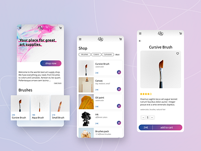 Art supply shop - mobile online shop design figma minimal mobile online shop ui design unsplash ux design